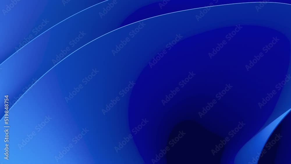 Blue wavy abstraction shape on black background. Transition cover all the screen. 3D rendered trendy modern video in Windows 11 style