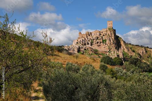 Craco, Matera, Basilicata, Italy: view of the ghost town that was abandoned due to natural disasters and now is a tourist attraction and a filming location