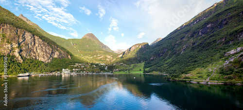 Geiranger panorama view Møre og Romsdal at Geirangerfjorden in Norway (Norwegen, Norge or Noreg)