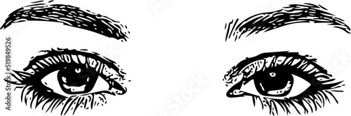 Black and white vector illustration of almond eyes
