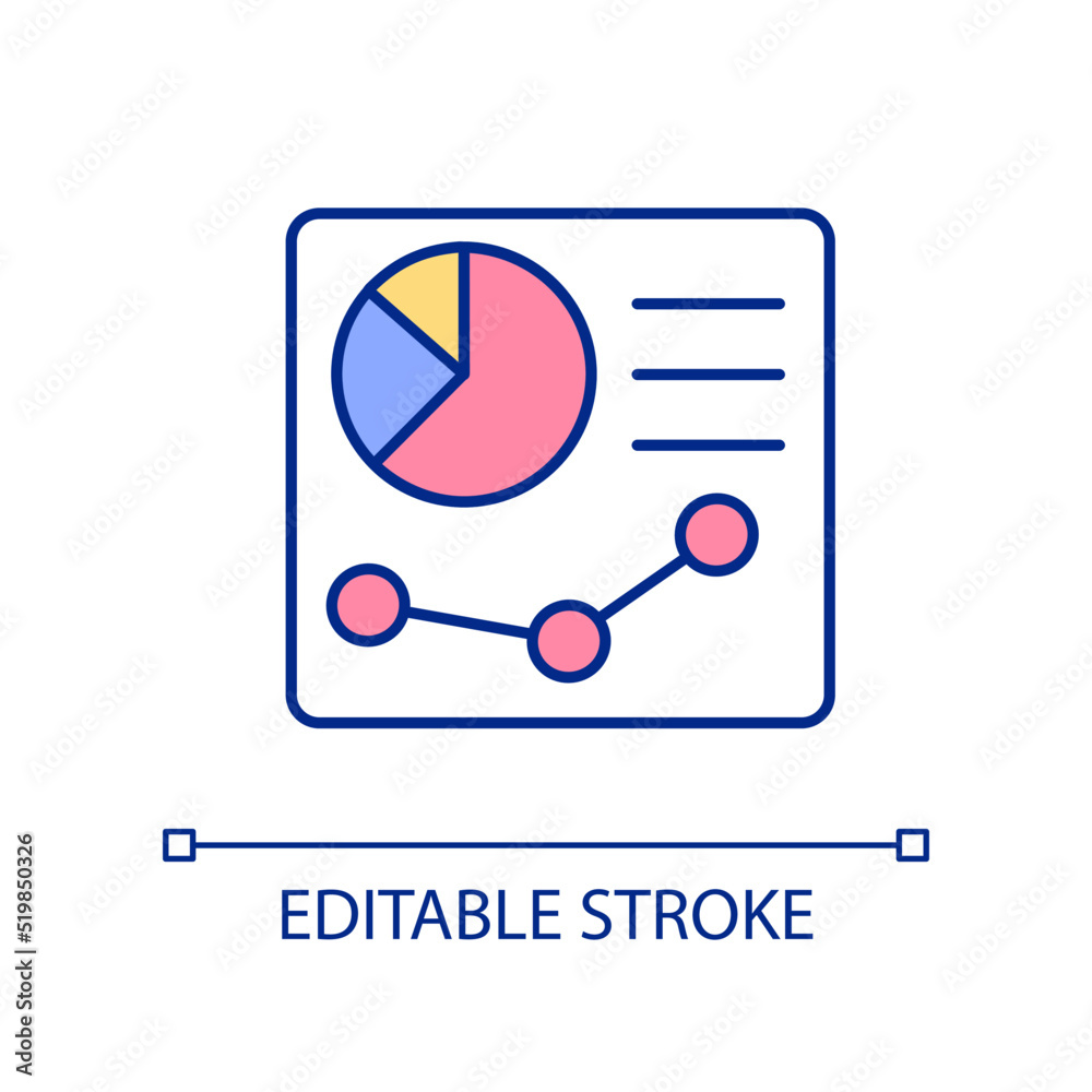 Graph data analysis RGB color icon. Business statistics. Data visualization. Decision driving insights. Isolated vector illustration. Simple filled line drawing. Editable stroke. Arial font used Graph data analysis RGB color icon. Business statistics. Data visualization. Decision driving insights. Isolated vector illustration. Simple filled line drawing. Editable stroke. Arial font used