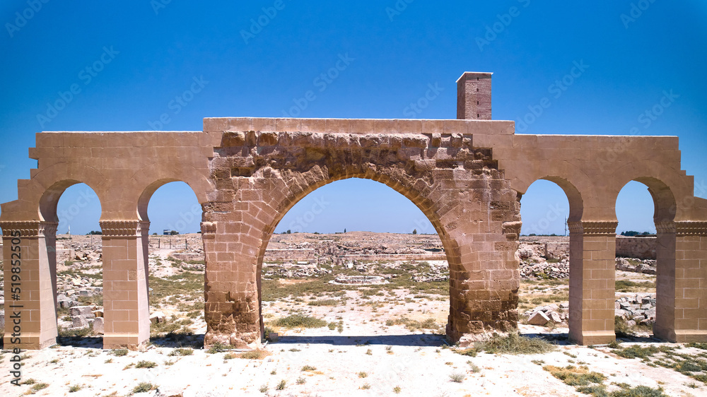 Restored remains of Harran University. Ancient arch ruins in one of the oldest settlements in the world located in Upper Mesopotamia, Sanliurfa province, Turkey