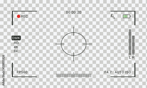 Camera horizontal viewfinder template on a transparent background. Video recording screen. EPS 10