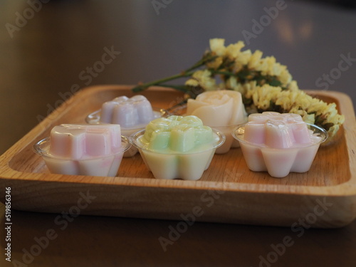 jelly desserts with a set of tea on the table
