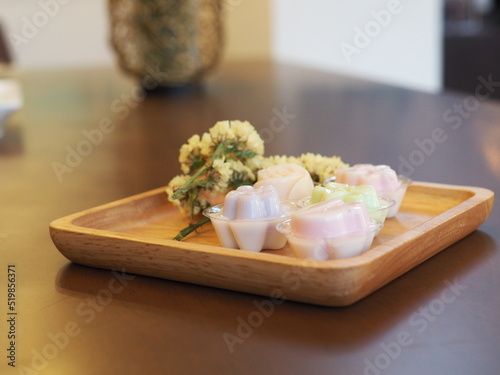 jelly desserts with a set of tea on the table