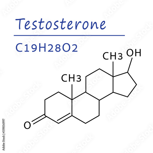 Chemical structure of molecule testosterone. Male sex hormone. Testosterone formula. Concept of hormone increasing methods.