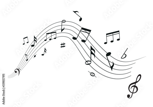 Music notes set isolated on white background. Sound recording stripes. Piano melody. Music wave design Vector illustration.