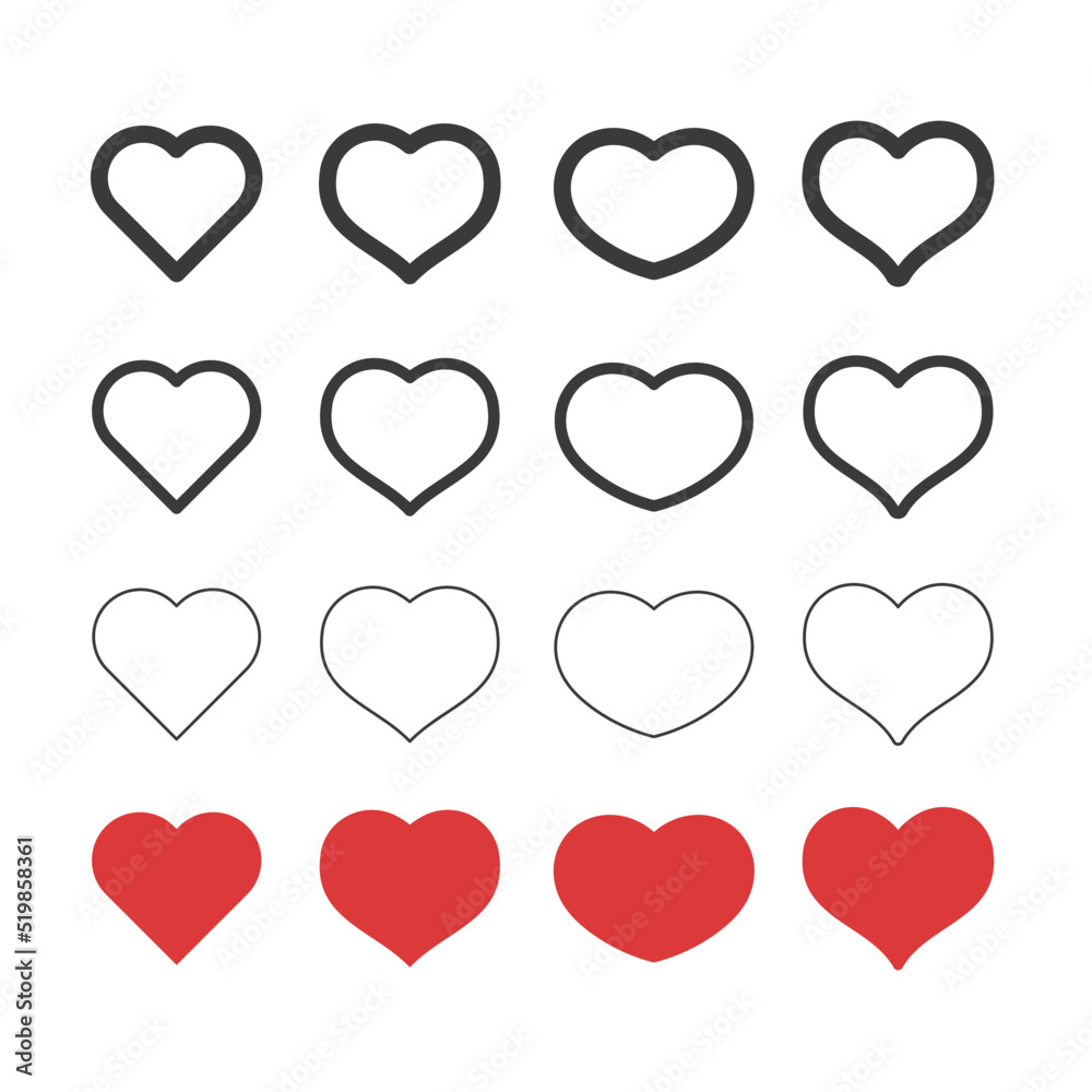 Heart vector icon collection. Hearts pictogram.