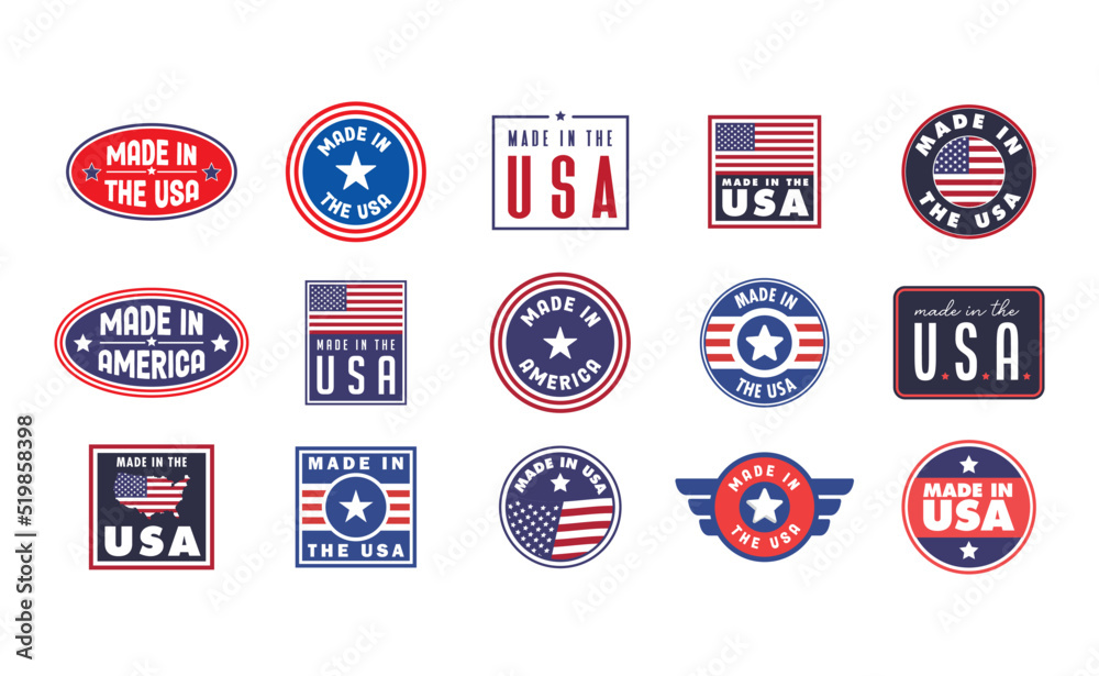 Naklejka premium Made in USA. American manufactured emblem. Pride United States national badge.