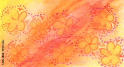 Flowers in orange watercolour painting. It is a gradient from yellow to red. Meant as background