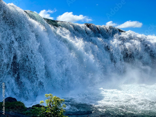 Schilderij op canvas Skáholt, Iceland - July 2, 2022 A close-up view of the Faxi or Vatnsleysufoss waterfall, located on the Golden Circle