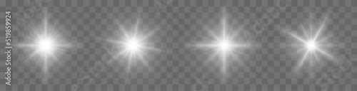 Realistic glowing sparkling stars. Vector glow light effect. Shine glowing stars. Transparent sunlight, special lens, sunburst, flare light effect, sparkles - stock vector.
