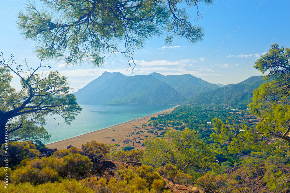 Fototapeta premium View of long beautiful sandy beach of Çıralı. Antalya Province, Turkey