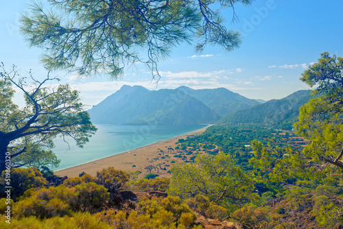 Fototapeta Naklejka Na Ścianę i Meble -  View of long beautiful sandy beach of Çıralı. Antalya Province, Turkey