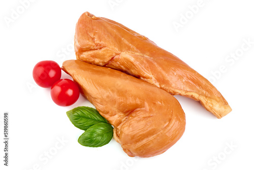 Smoked chicken fillet, isolated on white background. High resolution image.