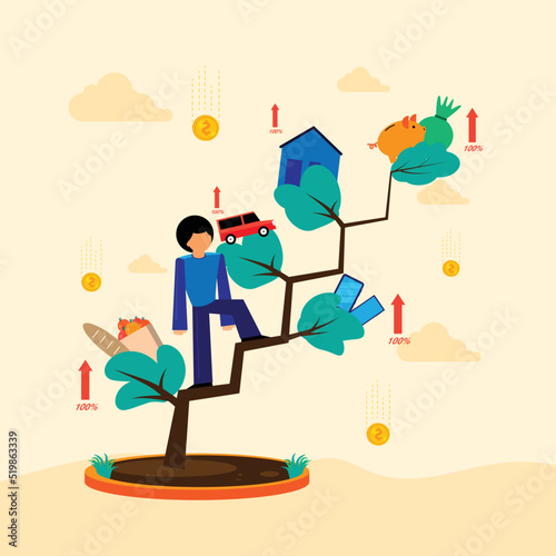 Vector illustration of a business with the concept of economic crisis and inflation.