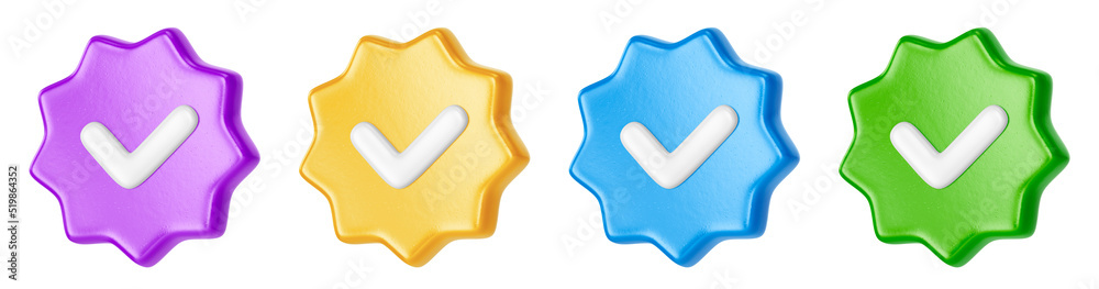 Colorful profile verification check mark icons set Colorful profile verification check mark icons set
