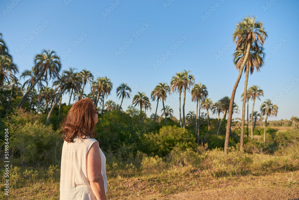 Woman enjoying her vacations in nature in El Palmar National Park, in ...