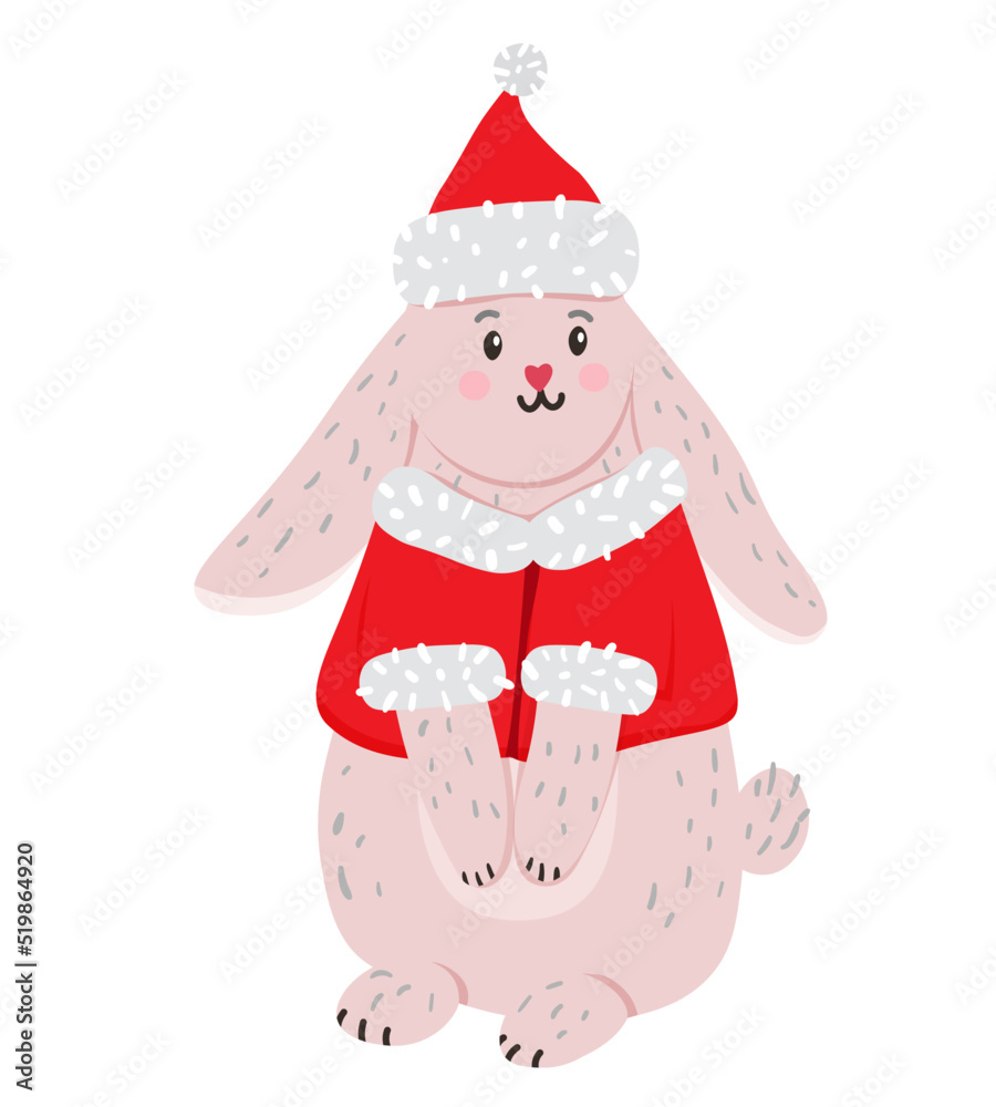 Vector illustration of Christmas cute rabbit in Santa New Year clothes. Cute rabbit - symbol of 2023
Vector illustration of Christmas cute rabbit in Santa New Year clothes. Cute rabbit - symbol of 2023