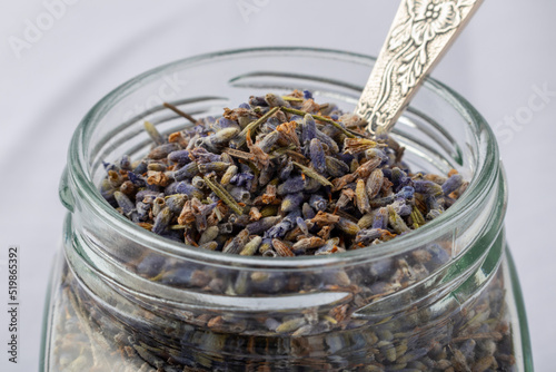 dried lavender in a jar close up