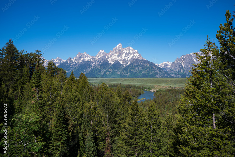 The Peaks of Grand Teton National Park in the morning with clear sky