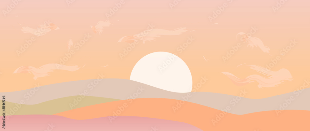 Vector illustration. Concept of nature, landscape and mountains. Cartoon style drawings. Perfect as screensaver, cover and wallpaper.