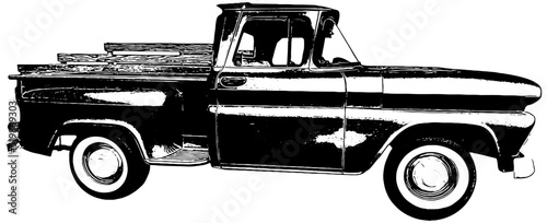 old truck in black isolated on white background 