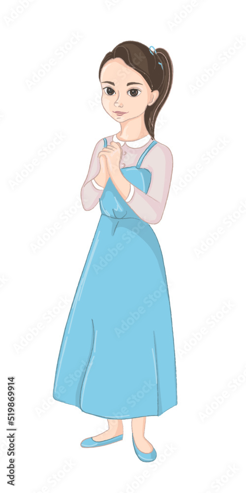 Lady, a humble girl. Vector cartoon character. Sweet girl, princess. Lady, a humble girl. Vector cartoon character. Sweet girl, princess.