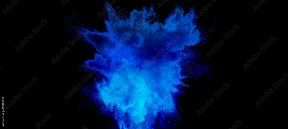 blue color explosion on black background 
