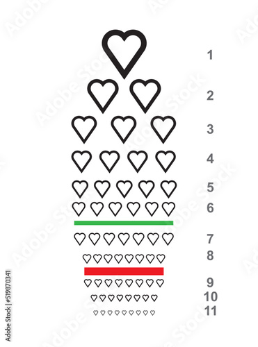 love graphic, love at first sight, hearts vector, love test snellen