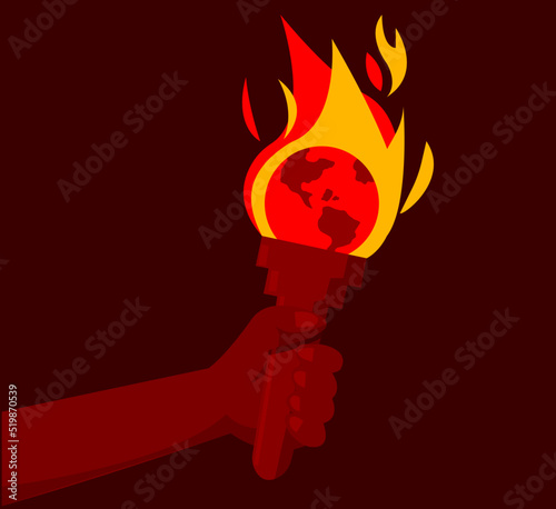 Earth burning in the flame of torch fire, illustration about global warming and excessive heat