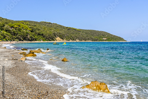 Tableau sur toile Cavo, Küste, Elba, Insel, Badestrand, Strand, Isola dei Topi, Meer, Felsen, Wass