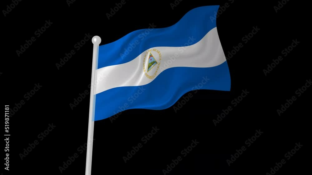 nicaragua flag flying animated black background