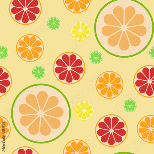 Pattern with citrus cutaway fruit lemon, lime