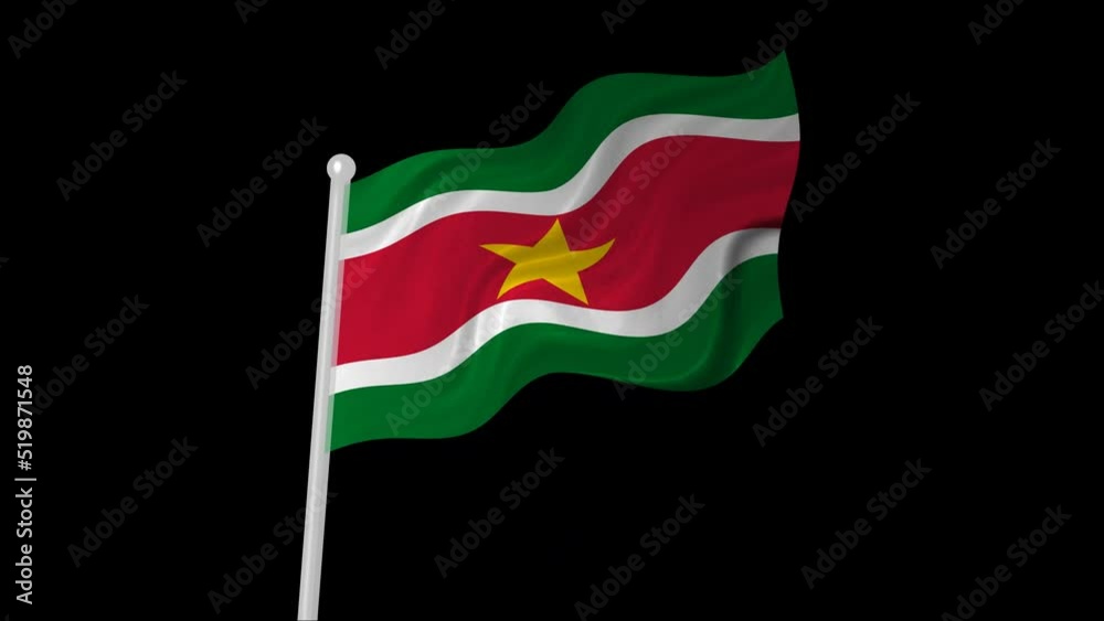 suriname flag flying animated black background