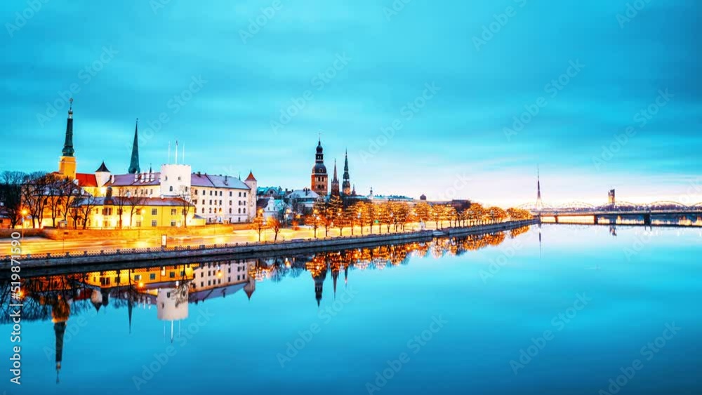 Cityscape Of Riga, Latvia. 4k Timelapse Cityscape During Midnight Lights. Christmas Season In Riga. Latvian Capital Skyline Cityscape. Night Life Of Riga. Dramatic Night Sky. Night City Illumination Cityscape Of Riga, Latvia. 4k Timelapse Cityscape During Midnight Lights. Christmas Season In Riga. Latvian Capital Skyline Cityscape. Night Life Of Riga. Dramatic Night Sky. Night City Illumination