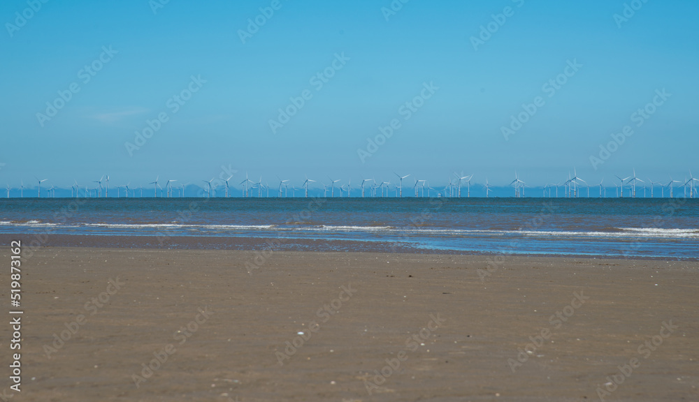 View of irish sea at Talacre beach in Wales 2022.