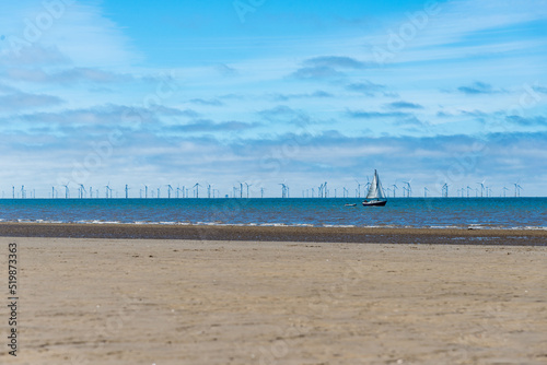 View of irish sea at Talacre beach in Wales 2022.