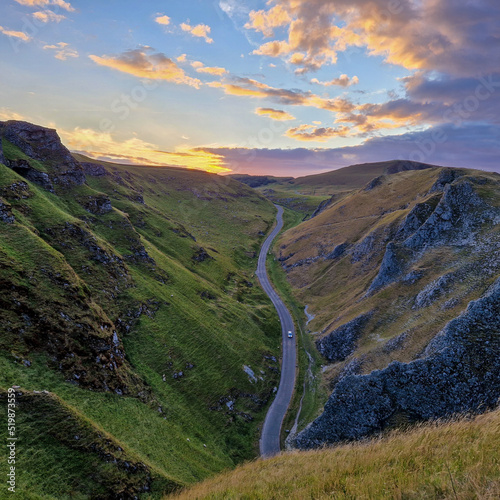 Winnats Pass in National Park Peak District in England before sunset 2022.