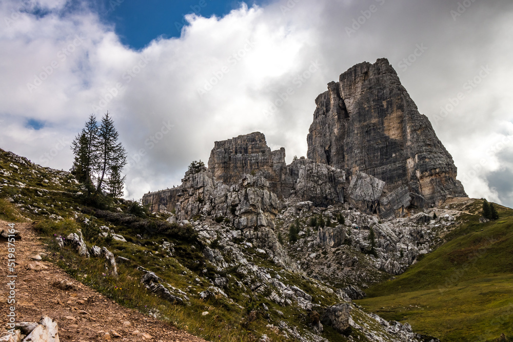 Clouds over Cinque Torri in Dolomites