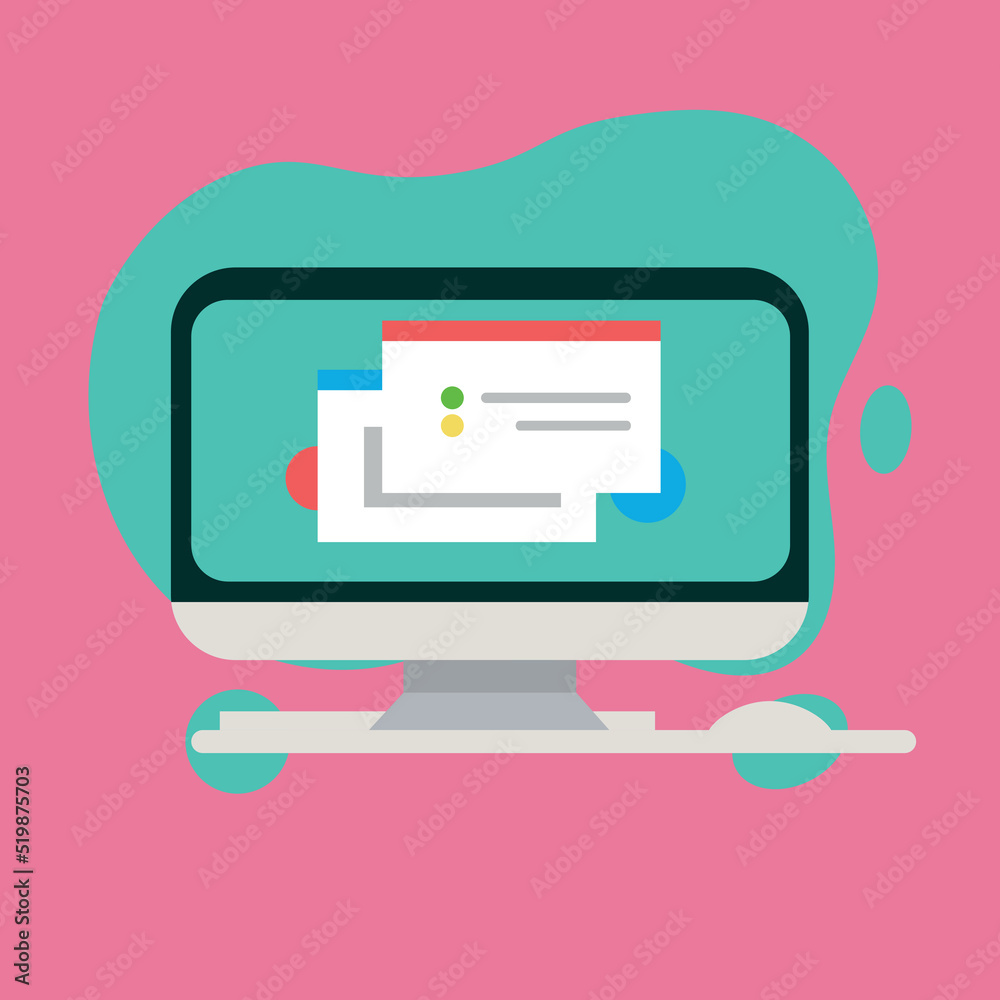 Flat design computer with keyboard and mouse on pink screen Vector. Flat design computer with keyboard and mouse on pink screen Vector.