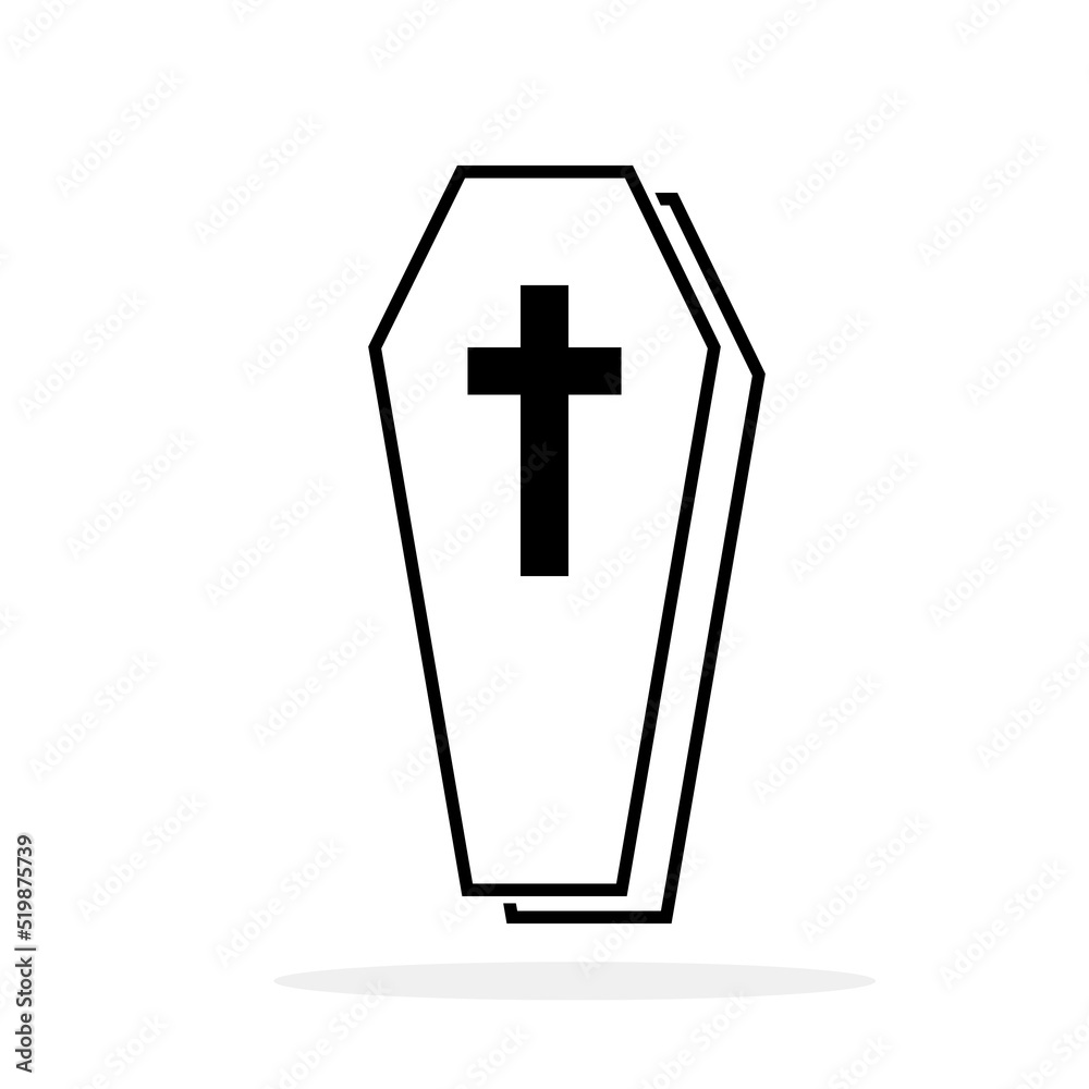 Coffin icon. Wooden coffin black icon with cross. Coffin isolated symbol. Vector illustration. Coffin icon. Wooden coffin black icon with cross. Coffin isolated symbol. Vector illustration.