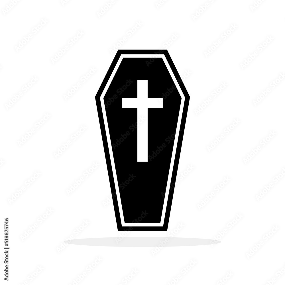 Coffin icon. Wooden coffin black icon with cross. Coffin isolated symbol. Vector illustration. Coffin icon. Wooden coffin black icon with cross. Coffin isolated symbol. Vector illustration.