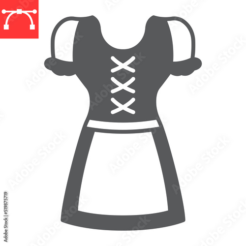 Dirndl glyph icon, dress and oktoberfest, dirndl vector icon, vector graphics, editable stroke solid sign, eps 10.