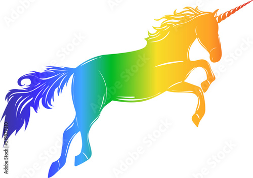silhouette unicorn rainbow on white background