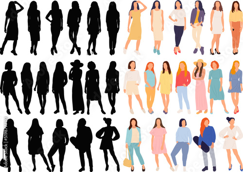 women set, woman silhouette collection in flat style, isolated