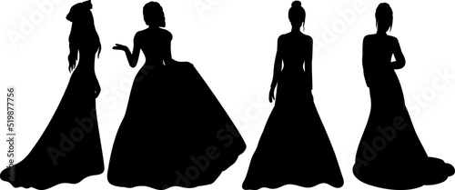 bride silhouette on white background isolated, vector