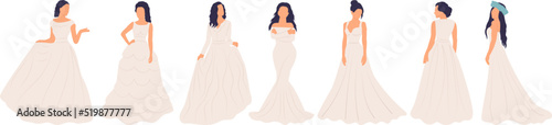 bride collection in flat style, isolated, vector