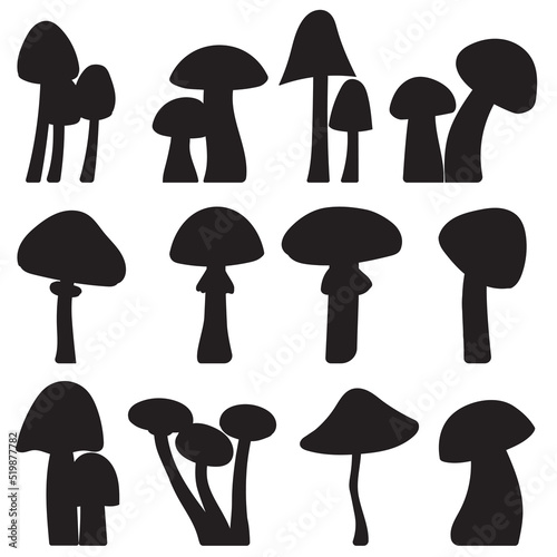 silhouette set of mushrooms on white background isolated, vector
