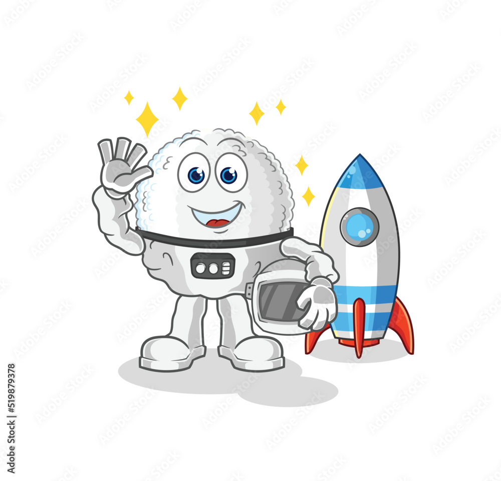 white blood astronaut waving character. cartoon mascot vector